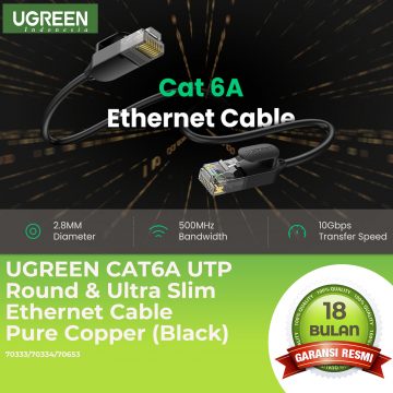 UGREEN CAT6A UTP Round & Ultra Slim Ethernet Cable Pure Copper (Black)