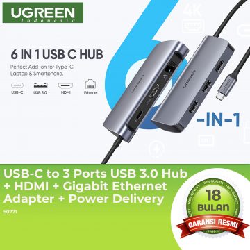 UGREEN USB-C to 3 Ports USB 3.0+HDMI+Gigabit Ethernet+PD