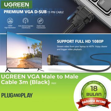 UGREEN VGA Male to Male Cable 3 Meter (Black)